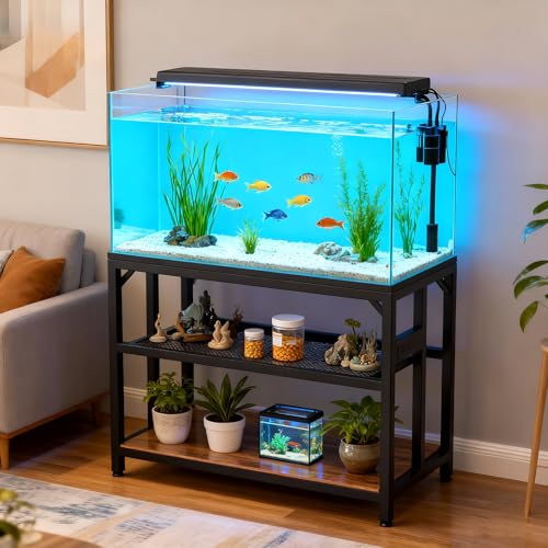 40 Gallon Metal Aquarium Fish Tank Stand, Rustic Brown | Built in power outlets adjustable shelf 660LBS load bearing fits turtle reptile terrarium breeder tank home office use - color: Rustic Brown