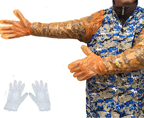 100 Pcs Field Dressing Gloves - Extra Long Disposable Deer Hunting Kit for Gutting and Field Dressing - color: Orange