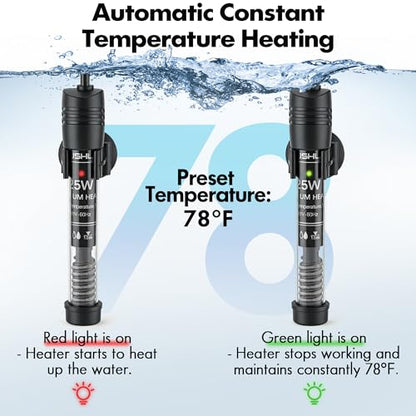 Orlushy Submersible Aquarium Heater, Adjustable Fish Tahk Heater with Free Thermometer Suitable for Marine Saltwater and Freshwater - size: R25