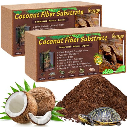 2 Pack Coconut Fiber Substrate, Natural Coco Coir Reptile Bedding | Reptile Substrate for Tortoises, Snakes, Hermit Crabs, Bearded Dragon and Turtles, Bioactive Terrarium Soil & Plant Substrate - color: 2 Pack