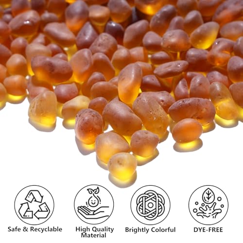 QYGL Sea Glass Stones - 0.9LB Amber Frosted Glass Pebbles Gemstones | Perfect for Aquarium Rocks, Fish Tank Gravel, Vase Fillers, DIY Crafts, and Home Decor - color: Amber