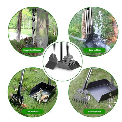 Pooper Scooper, Long Handle Dog Poop Scooper for Medium Small Dogs | Heavy Duty, Pet Supplies Metal Tray Rake Spade, Stainless Steel, Rust-Resistant,37"+ Handle No Bend, Use on Grass Dirt Gravel - color: Light Silver, size: Medium