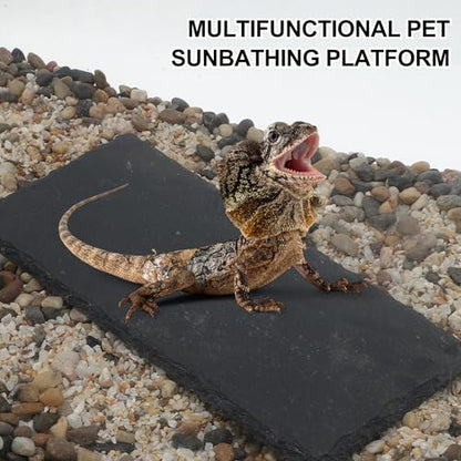Reptiles Slate Rocks, Basking Surface Reptile Basking Platform, Enhances Climbing Activity, 7.87"x3.94", Black Gray - size: 7.87"x3.94"