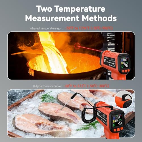 -58°F to 1796°F Infrared Thermometer Gun, Dual-Mode 16:1 | Surface & Internal Temperature Reading，Includes Portable Holster，Humidity & Ambient Temperature Display - color: Orange/-58°F to 1796°F and -58°F to 572°F-holster