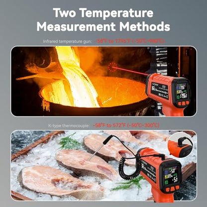 -58°F to 1796°F Infrared Thermometer Gun, Dual-Mode 16:1 | Surface & Internal Temperature Reading，Includes Portable Holster，Humidity & Ambient Temperature Display - color: Orange/-58°F to 1796°F and -58°F to 572°F-holster