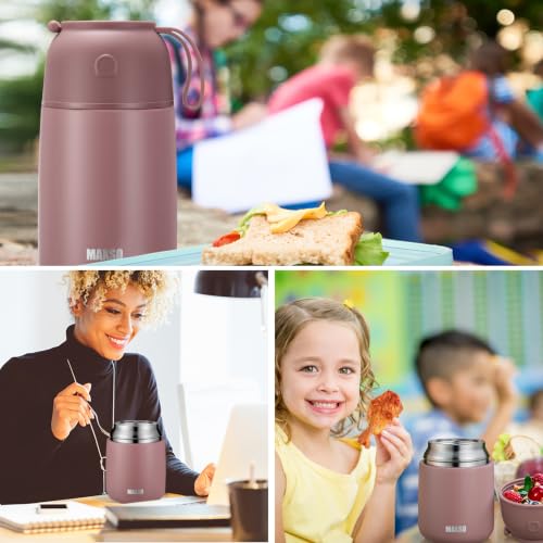 MAXSO 2 Pack Soup Thermo for Hot & Cold Food for Kids Adults, Vacuum Insulated Food Jar Thermal Lunch Containers, Travel Food Flask with Spoon (24 oz,17 oz) (Dusty Rose) - color: Dusty Rose