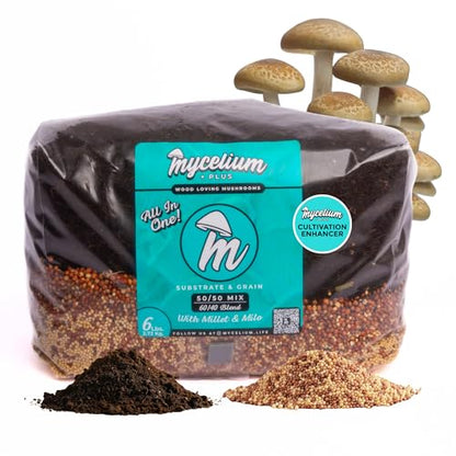 Mycelium 6LB Mushroom Growing Kit | CVG Substrate & Millet/Milo Grain Blend w/Cultivation Enhancer | All-in-One Pre-Sterilized Bag with Injection Port | Grow Dung-Loving Mushrooms Like Magic At-Home