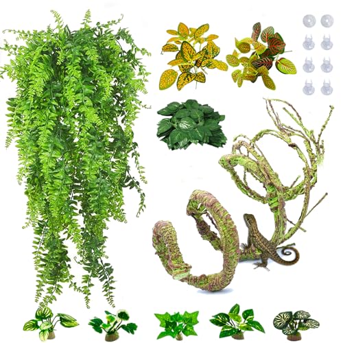 PINVNBY 10 PCS Reptile Plants Vine, Terrarium Hanging Flexible Climbing Artificial Leaves Reptile Hide, Bearded Dragon Tank Accessories, Terrarium Decor for Leopard Gecko Lizard Snake Geckos - size: 10PCS