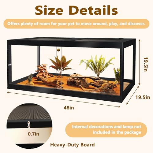 Bearded Dragon Tank 81 Gallon, 48 x 20 x 20 Inch Wooden Reptile Enclosure with Metal Mesh Top, Clear Acrylic Sliding Doors and Lock, Large Lizard and Snake Tank, Black - color: Black, size: 81 Gallons