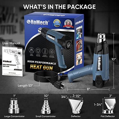 1500W Heavy Duty Heat Gun, Variable Temperature Control Hot Air Gun Kit with 2 Air Flow 120°F~1200°F and 4 Nozzles for Crafts Shrink Wrap (Blue) - color: Blue