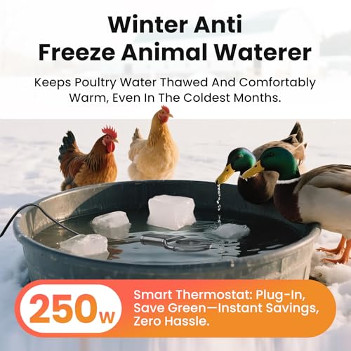 250W Submersible Cast Aluminum De-Icer – Thermostatic Chicken Water Heater for Livestock Tanks & Winter Bird Baths, Energy-Efficient Anti-Freeze Utility Heater, Black - size: 250W