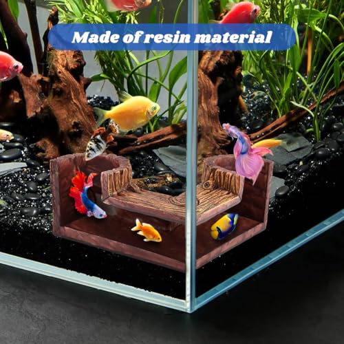 Aquarium Cave, Natural-Looking Wood-Like Fish Tank Cave for Corners, 5.1” x 2” x 2.6” Tunnel Cave & Hideout for Aquarium Guppy, Corydoras Catfish, Bettas Hide