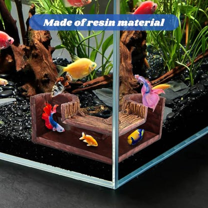 Aquarium Cave, Natural-Looking Wood-Like Fish Tank Cave for Corners, 5.1” x 2” x 2.6” Tunnel Cave & Hideout for Aquarium Guppy, Corydoras Catfish, Bettas Hide