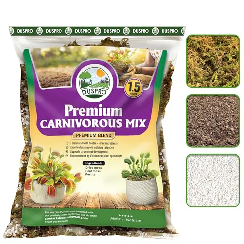 Carnivorous Plant Soil Mix, 3in1 Pre-Mixed & Ready to Use, 1.5 QT | Forest Moss, Peat Moss & Perlite, Balanced Moisture, Drainage & Airflow for Venus Flytrap, Pitcher Plant, Sundew & Butterwort - size: 1.5 QT