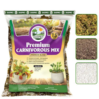 Carnivorous Plant Soil Mix, 3in1 Pre-Mixed & Ready to Use, 1.5 QT | Forest Moss, Peat Moss & Perlite, Balanced Moisture, Drainage & Airflow for Venus Flytrap, Pitcher Plant, Sundew & Butterwort - size: 1.5 QT