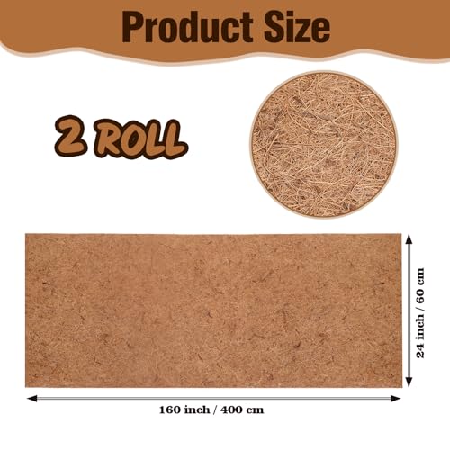 Sawysine 2 Rolls 24 x 160 Inch Coir Liner Roll Coconut Fiber Mat Natural Coconut Coir Liner Sheets Plant Potting Mat for Garden Planters Flower Window Box Basket Animal Pet Pad Reptile Carpet - size: 24 x 160 inch