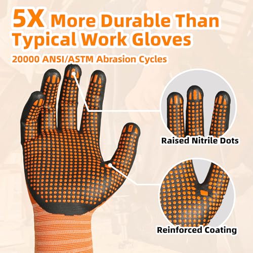 Schwer 3/6/12 Pairs Safety Work Gloves, MicroDot Abrasion & Grip, LT5619, S | Certified to Level 6 Abrasion, Strong Grip, Microfoam Nitrile Coated, Touchscreen, 3D-Comfort, A1 Cut Resistant, Gardening - size: Small