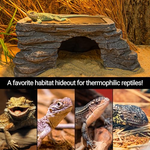 REPTI ZOO Large Bearded Dragon Basking Platform, 12.5x7x5 inch Gecko Hide Cave with Heat Storage Slate Stone, Reptile Basking Rock Climing Hideout for Leopard Crested Gecko Lizard Turtle