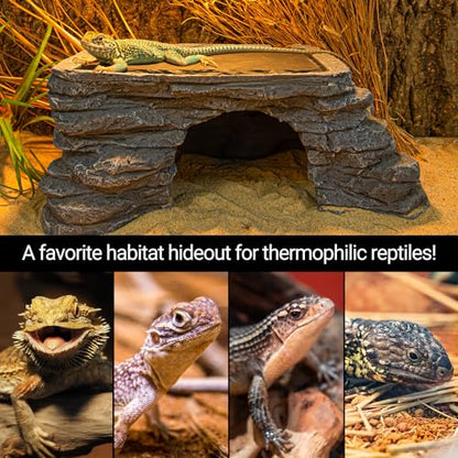 REPTI ZOO Large Bearded Dragon Basking Platform, 12.5x7x5 inch Gecko Hide Cave with Heat Storage Slate Stone, Reptile Basking Rock Climing Hideout for Leopard Crested Gecko Lizard Turtle
