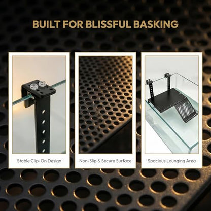 Adjustable Hanging Acrylic Turtle Basking Platform 8"x4.6" | Black Turtle Dock with Non-Slip Climbing Ramp, Fits 0.3"-2" Thick Aquarium Rims, High Water Level Basking Terrace for Aquatic Turtles & Reptiles M Size