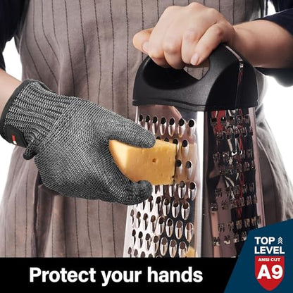 Schwer Ultimate Cut Resistant Gloves Beyond ANSI A9, Reinforced Stainless Steel Glove, Food Grade Mesh Metal Gloves for Butcher Meat Cutting, Oyster Shucking, Mandoline, PR1708 (M, 1 Pcs) - size: Medium (Pack of 1), style: 4.0 Reinforced Steel