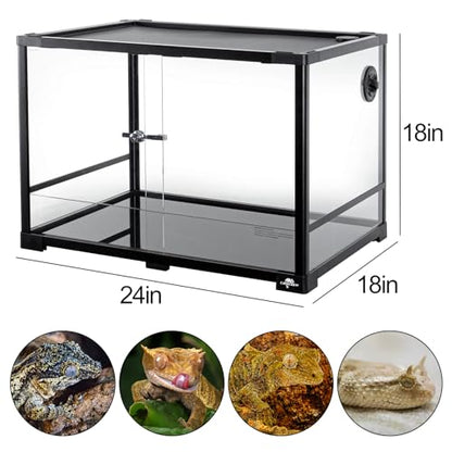 34 Gallon Reptile Tank, Glass Reptiles Terrarium 24" x 18" x 18", Sliding Door, Top Ventilation, Cable Pass, Humidify Hole, Glass Reptile Cage Habitat for Bearded Dragon, Lizard, Snake, Gecko - size: 24" x 18" x 18"