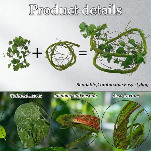 8 Pack Artificial Reptile Plants Jungle Vines for Terrarium | Bearded Dragon Tank Accessories,Artificial Hanging Climbing Plant Decorations,Snakes Geckos Lizards Chameleons