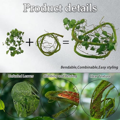 8 Pack Artificial Reptile Plants Jungle Vines for Terrarium | Bearded Dragon Tank Accessories,Artificial Hanging Climbing Plant Decorations,Snakes Geckos Lizards Chameleons