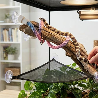2PCS Snake Enrichment for Reptiles, Reptile Hammock, Two Piece Snake Hammock Set with Suction Cup and Small Size, Snake Hammock for Terrarium, Snake Enrichment with Cotton Rope and Suction Cup, Snake