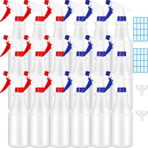 18 Pack Spray Bottles in Bulk,16 oz Plastic Empty Clear Spray Bottles for Cleaning Solution Leak Proof Refillable with Label Funnels and Adjustable Nozzle for Home Gardening Commercial