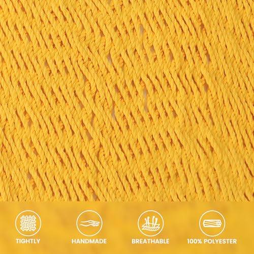 Lazy Daze Hammocks 13 FT Extra Large 2+ Person Caribbean Rope Hammock, Hand Woven Polyester XL Hammock with Spreader Bars, for Outside Outdoor Backyard Patio Poolside, 500 LBS Capacity, Yellow - color: Yellow