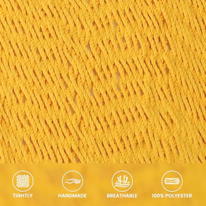 Lazy Daze Hammocks 13 FT Extra Large 2+ Person Caribbean Rope Hammock, Hand Woven Polyester XL Hammock with Spreader Bars, for Outside Outdoor Backyard Patio Poolside, 500 LBS Capacity, Yellow - color: Yellow