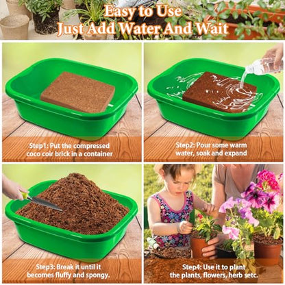 10LBS Organic Coco Coir Brick for Plants- 100% Natural Compressed Coconut Coir Brick with Low EC & pH Balance, Coco Coir Fiber Grow Medium Potting Soil for Herbs, Flowers, Plants and Reptile
