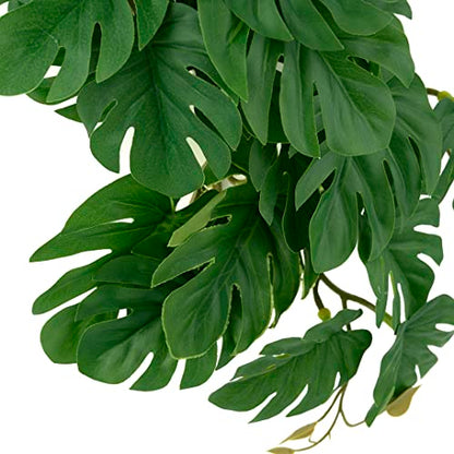 Reptile Terrarium Plants, Hanging Fake Monstera with Suction Cups | Fits Gecko Snake Ball Python Frog Amphibian Habitat Décor - color: Fake Monstera