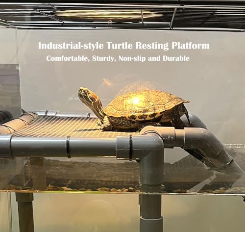 Large Turtle Basking Platform for Aquatic Turtles | Sturdy Standing Turtle Dock, Non-Slip Ramp, Fits 25/29/40/55 Gal, Gray/Black - size: Basking Platform 10.8" W × 7.7" D