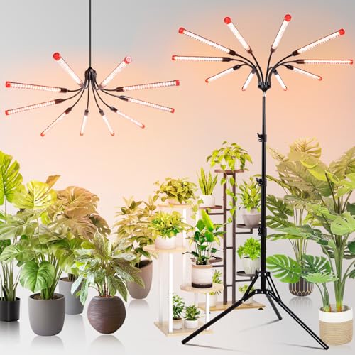 FECiDA Gamechanger! 90 Watt Power Draw, NO Need Adapter, 10Head Grow Light with Tripod Stand, 2026 Big Coverage LED Grow Lights for Indoor Tall Plants, Bonsai Tree, 4/8/12/16/20H Timer - size: Stand-10Head-90W