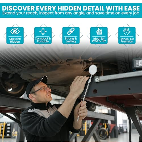 2-Pack Telescopic Insp Mirror 5-21" Swivel | Extend And Swivel To Inspect Hard To Reach Mechanical Spots - color: Mirror