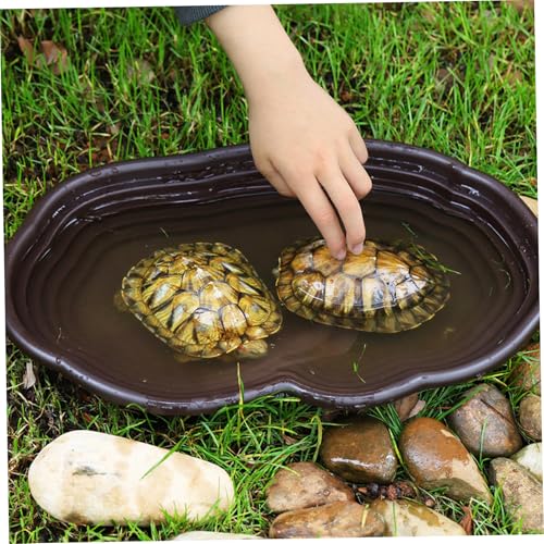 Reptile Water Dish, 15x11x2 Large Simulation Tortoise Water Dish, Decorative Plastic Stepped Reptile Bathing Pool for Lizard Gecko Turtle Turtle Tub Tortoise Habitat