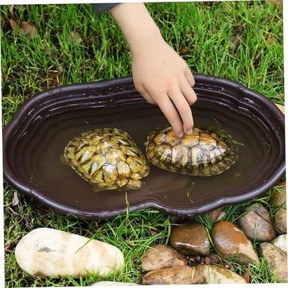 Reptile Water Dish, 15x11x2 Large Simulation Tortoise Water Dish, Decorative Plastic Stepped Reptile Bathing Pool for Lizard Gecko Turtle Turtle Tub Tortoise Habitat