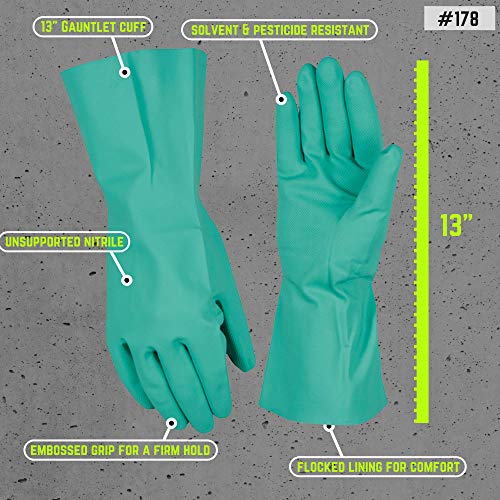 Wells Lamont Nitrile Chemical Resistant Gloves, 13" Gauntlet Cuff, Medium | Nitrile Coated, Chemical Resistant, 13" Gauntlet Cuff, Embossed Grip, Unsupported Design, Solvent Resistant