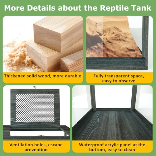 67 Gallon Reptile Tank, Lockable Sliding Door Bearded Dragon Tank with Metal Mesh Roof, Front Opening Terrarium for Lizards, Leopard Gecko, Snake (Black Gray, 40" x 20" x 20") - size: 67 Gallon (40" L x 20" W x 20" H)