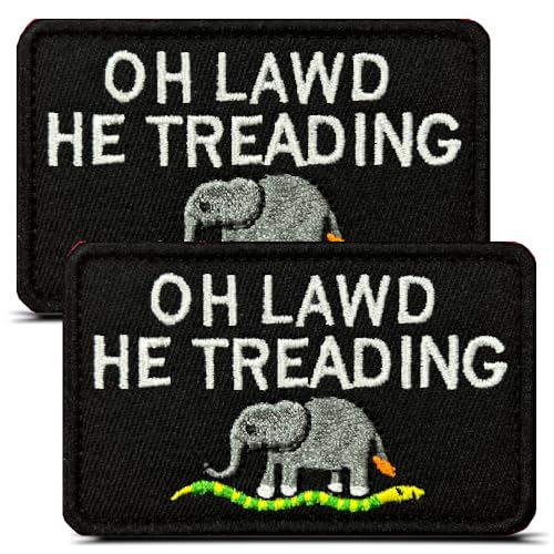 2 Pcs Oh Lawd He Treading Embroidered Patch,Tactical Funny Elephant Tread Snake Meme Morale Hook and Loop Emblem Patch Accessories for Clothing, Jackets, Jeans, Hat, Backpacks, Collect