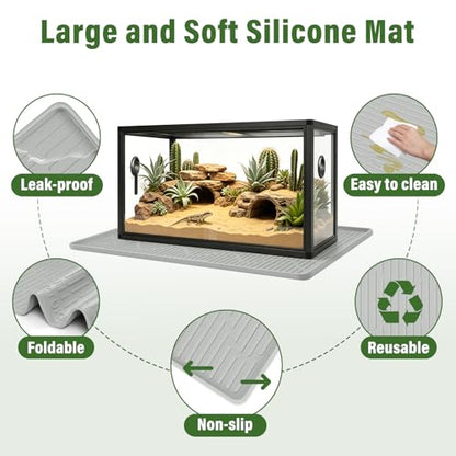 Silicone Reptile Mat 50"x34" Large Bearded Dragon Flooring Mat | Terrarium Liner Bedding Mat for Bearded Dragon Leopard Gecko Tank, Non-slip Waterproof reptile flooring Mat with Raised Edge - size: 50"x34"