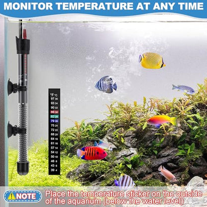 Dreyoo 2 Set 300W Submersible Aquarium Heater with 4 Thermometer Stickers | Adjustable Aquarium Fish Tank Heater with Suckers, Adjustable Knob Thermostat for Marine Saltwater and Freshwater