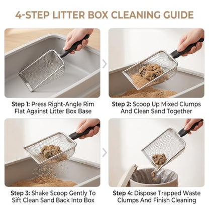 Fine Mesh Cat Litter Scoop Stainless Steel Sifter with Handle | 8-Mesh Fine Grid Cat Litter Scoop with PP Handle; Fast Sifting for Clumping Litter; for Cat Litter & Reptile Sand Cleaning