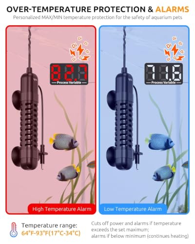 SEAOURA Small Aquarium Heater, 25W Fish Tank Heater with Temp Probe 1-5 Gal | Adjustable Max & Min Temp Protection, 5.7 IN Auto Power-Off LED Display External Controller, for Fresh/Saltwater Betta Turtle - size: Tank for 1-5 Gallon
