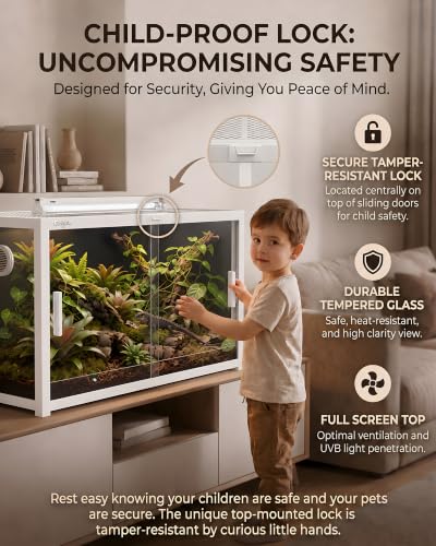 48 Gallon Reptile Tank, Leopard Gecko Reptile Enclosure Front Sliding Door | Stackable ventilation reptile terrariums Tank anti-escape locks and no-fingerprint handles humidification atomization - color: White, size: 48 Gallon
