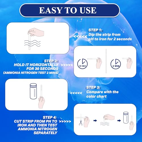 Aquarium Water Test Kit 9-in-1, Aquarium Ammonia Test Strips for Fish Tanks | Fish Ponds, 150CT Fresh and Salt Water Test Strips for pH Total Alkalinity Hardness Chlorine Nitrite Sulfate Copper Iron