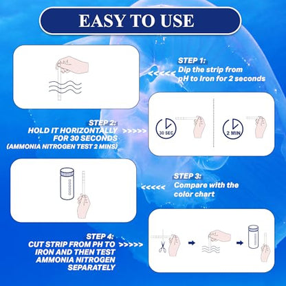 Aquarium Water Test Kit 9-in-1, Aquarium Ammonia Test Strips for Fish Tanks | Fish Ponds, 150CT Fresh and Salt Water Test Strips for pH Total Alkalinity Hardness Chlorine Nitrite Sulfate Copper Iron