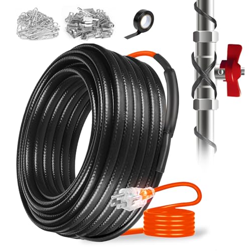 80FT Heating Cable for Metal and Plastic Home Pipes, Energy-efficient | Heat Tape for Water Pipes, Pipe Freeze Protection, Keeps Water Flowing at -40℉, 120V (80FT) - size: 80FT